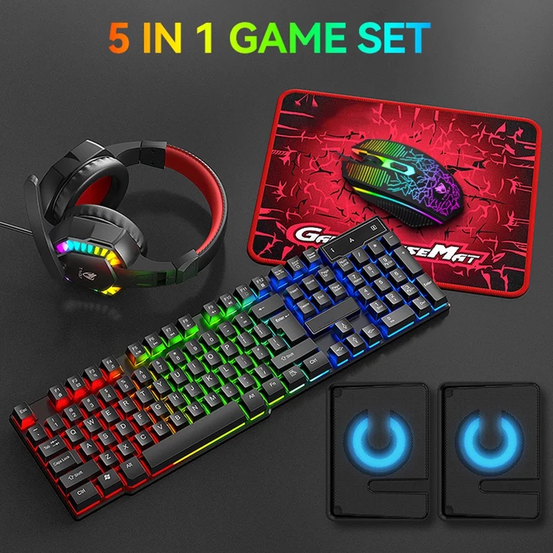 Gaming Keyboard Mouse Set - 5-in-1 Set Gaming Combo Keyboard 4-color